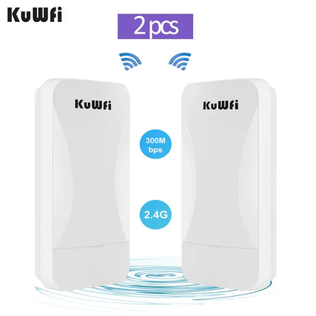 KuWfi 300Mbps Outdoor Wireless Bridge 2.4G Wi-fi Signal PTP PTMP Long Range Extend AP Repeater with WAN LAN Port Support 24V POE