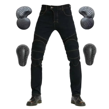 Men Jeans Embroidery Motorcycle Pants Pantalon Motocross Belt Protective Gear Motorcycle Driver's License Test Motos Jeans