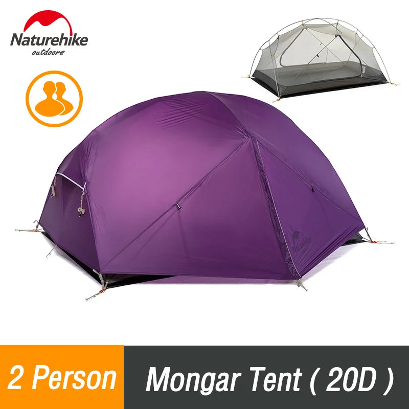 Naturehike Camping Tent 2 Person Mongar Ultralight Tent Outdoor Travel Tent Double Layer Waterproof Tent 3 Season Portable Tent