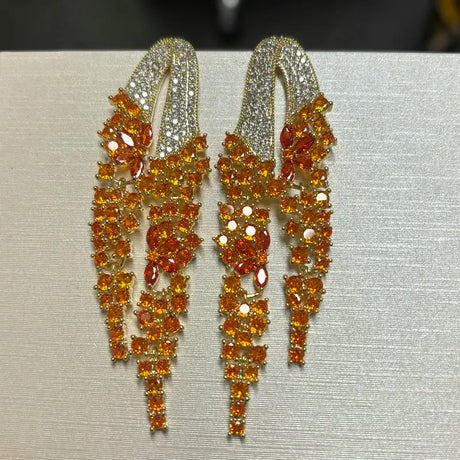 Bilincolor Golden Orange Long Tassel Earring for Women Wedding