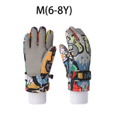 Winter Children Gloves for Boy Girl Cute Printed Five-Finger Ski Gloves Waterproof No-Slip Thickened Snow Kids Accessories 4-12Y