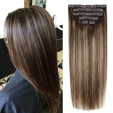 BHF Clip in Hair Extensions Human Hair Straight Remy Hair Natural Black Light Brown Honey Ombre Hair Extensions With Clips 70g