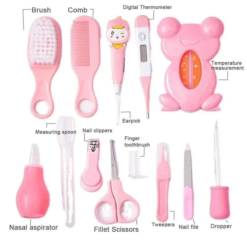 13PCS Baby Grooming and Health Kit Safety Care Set Newborn Nursery Health Care Set with Hair Comb Nail Clippers Aspirator