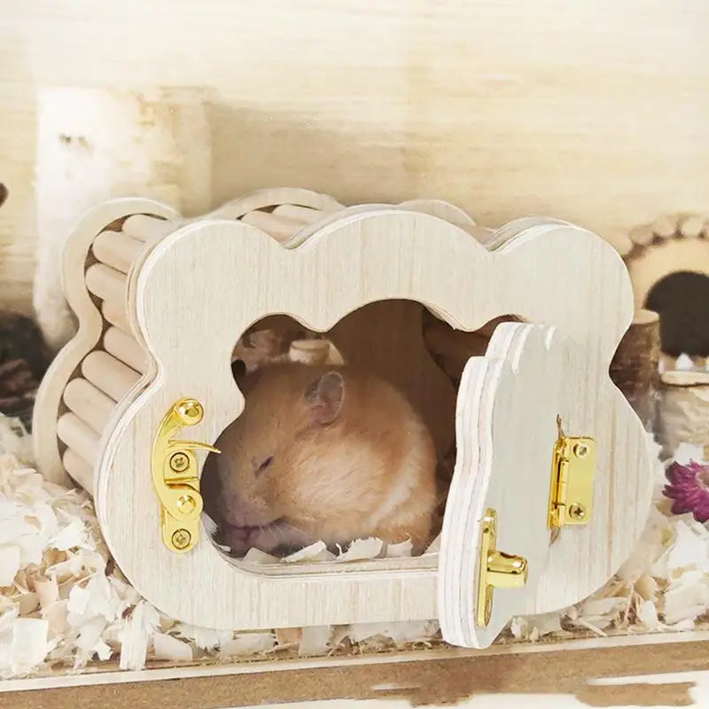 Wooden Hamster Hideout House Cute Cloud Shapes Tiny Hamster Hideout Small Animals Habitat Hut Small Pets Woodland House Habitats