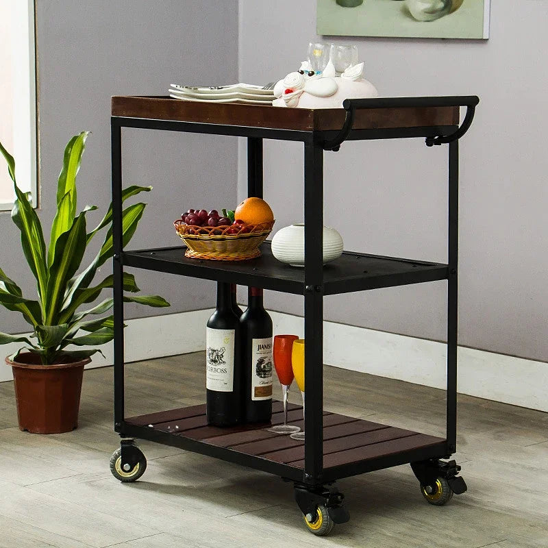 Utility Storage Trolley Kitchen Rolling Shelf Solid Wood Storage Trolley Organizer Wheel Restaurant Furiture