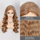 Kalyss Synthetic 18 Inches Ombre Blonde Curly Wavy Wigs Middle Part Body Wave Wig Full Machine Made Wig for Black White Women