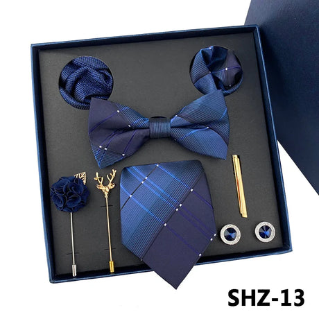 Men's Tie Set Gift Box Fashion Brand Bowtie Pocket Squares Brooch Cufflinks Clip Suit For Men Business Necktie Wedding Party Tie