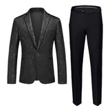 Fashion Brand Men's Jacquard Suit Classic Black / White / Blue Business Wedding Banquet Party Dress Men Blazers and Pants