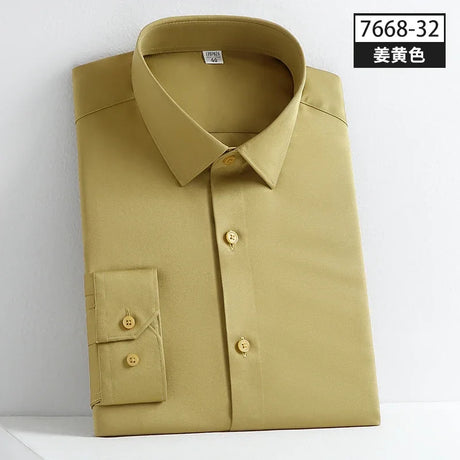 2023  Long Sleeve Elastic Male Formal Solid Regular Fit Business Men Dress Shirts without Front Pocket Stretch