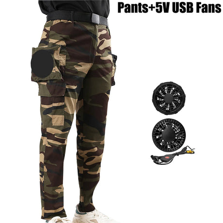 Fan Pants Cold Fishing Pure Cotton Site Welder Camping Ride Climbing Hiking Sports Fan Suit Air-Conditioning Clothes Fan Cooling