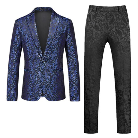 Fashion Brand Men's Jacquard Suit Classic Black / White / Blue Business Wedding Banquet Party Dress Men Blazers and Pants