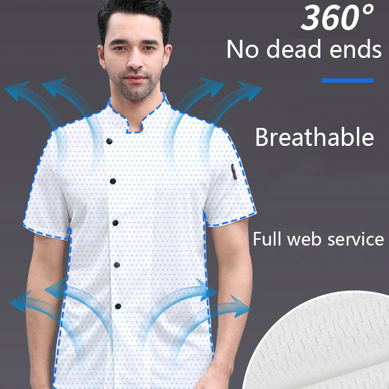 360°Breathable Summer Mesh Chef Jacket Men Women Short Sleeve Cooking Shirt Cool Work Tops