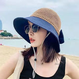 Outdoor Foldable Wide Brim Floppy Girls Straw Hat Sun Hat Beach Summer Hat UV Protect Travel Cap Lady Cap Female Bucket Hat