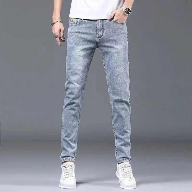 New Harajuku Fashion Spring Autumn Luxury Brand Korean Style Casual Clothes Blue Denim Stylish Designer Slim Men's Jeans Pants