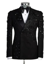 Elegant Wedding Suits For Men Metal Embellished Beading Blazer Set Formal Party Prom Groom Wear Tuxedo Male 2 Pieces Dress Black