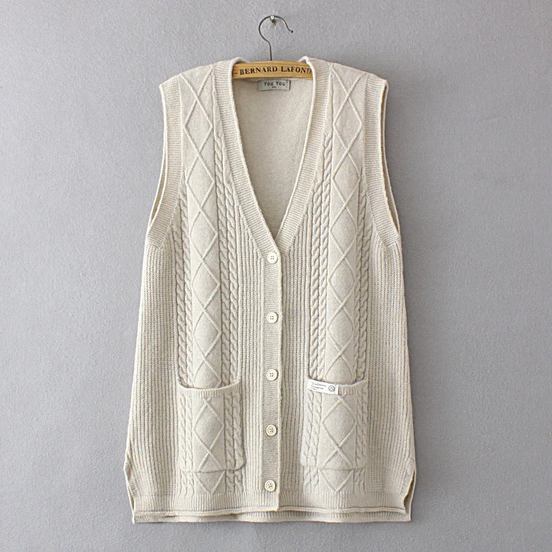 2022 Autumn Winter Plus Size Sweater Vest Women Clothing Argyle Twist Knitted Cardigan Fashion Label Pocket V-Neck Curve Jumper