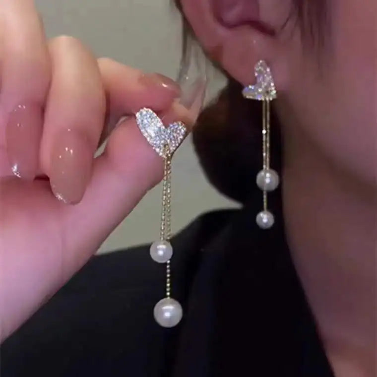 2023 New Fashion Trend Unique Design Elegant Delicate Zircon Tassel Pearl Earrings Women Jewelry Party Premium Gifts Wholesale