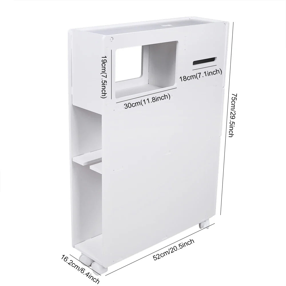 Toilet Side Cabinet 4 Layer Narrow Storage Cabinet Toilet Receive Bathroom Cabinet Movable Floor-To-Ceiling Low Shelves White