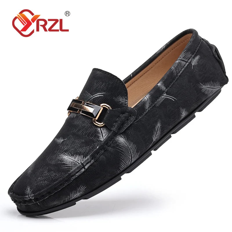 YRZL Loafers Men Casual Shoes Luxury Brand 2022 Mens Loafers Feather Print Moccasins Breathable Slip on Loafers for Men Size 48