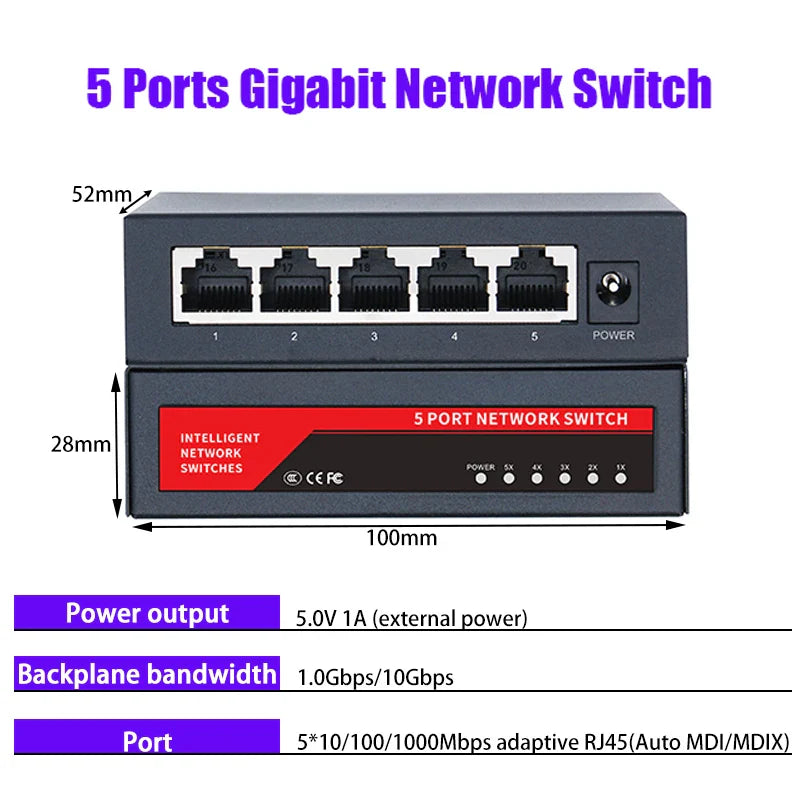KuWFi Gigabit Network Switch 1000Mbps  Ethernet Switch 5/8/10 Port RJ45 LAN Hub Desktop Fast Switch for Office Dormitory Home