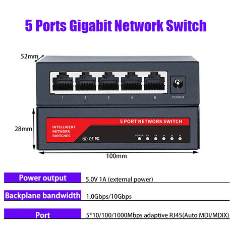 KuWFi Gigabit Network Switch 1000Mbps  Ethernet Switch 5/8/10 Port RJ45 LAN Hub Desktop Fast Switch for Office Dormitory Home