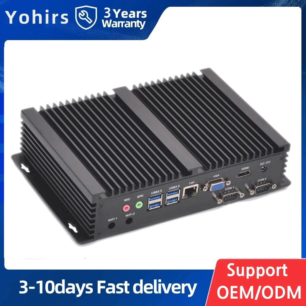 Yohirs Embedded  Fanless Industrial Mini PC I5 8250U I7 8550U 2*DDR4 RAM 2*RS232 COM HDMI VGA 7*USB WiFi Barebone Computer