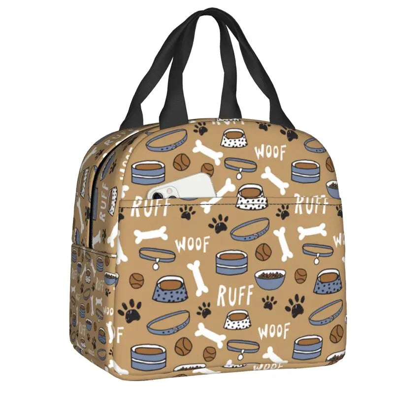 Cute Animal Pet Dog Paw Pattern Lunch Bag Thermal Cooler Insulated Lunch Box for Student School Work Picnic Food Tote Bags