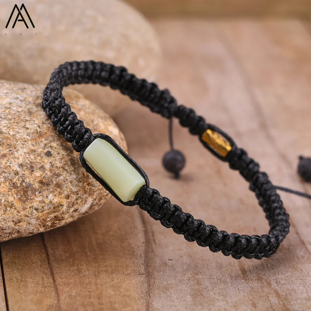 Natural Black Tourmaline Single Beads Woven Adjustable Bracelet Boho Women 6mm Black Lava Stone Beads Mala Bracelet N0383AMC