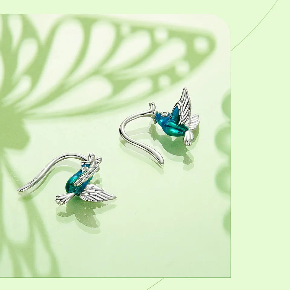 Bamoer 925 Sterling Silver Green Dragonfly Stud Earrings White Gold Plated Insect Earrings for Women Party Fine Jewelry Gift