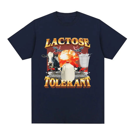 Lactose Tolerant Graphic Print T-Shirt Men's Vintage Fashion Short Sleeve T-shirts 100% Cotton Casual Cozy Oversized T Shirts