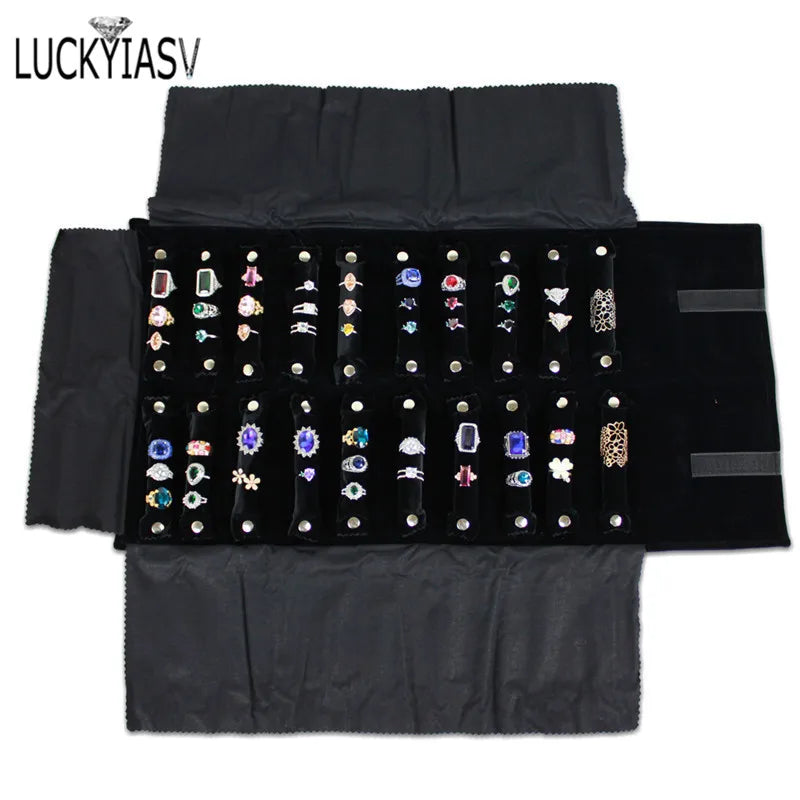 Fashion Black Velvet Zipper Jewelry Roll Bag for Jewellery Ring Earrings Organizer Storage Bag Portable Necklace Display Cases