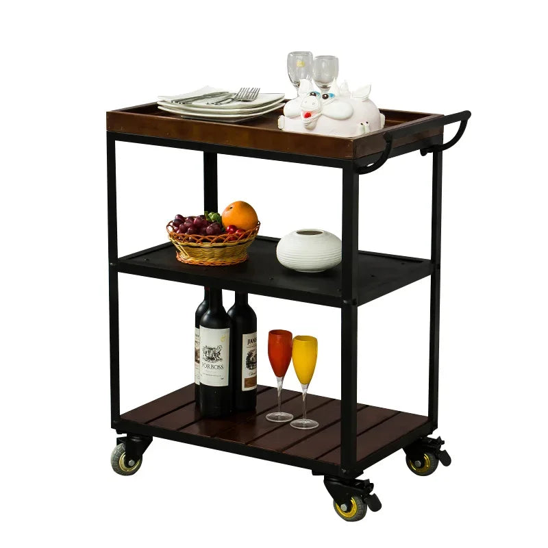 Utility Storage Trolley Kitchen Rolling Shelf Solid Wood Storage Trolley Organizer Wheel Restaurant Furiture