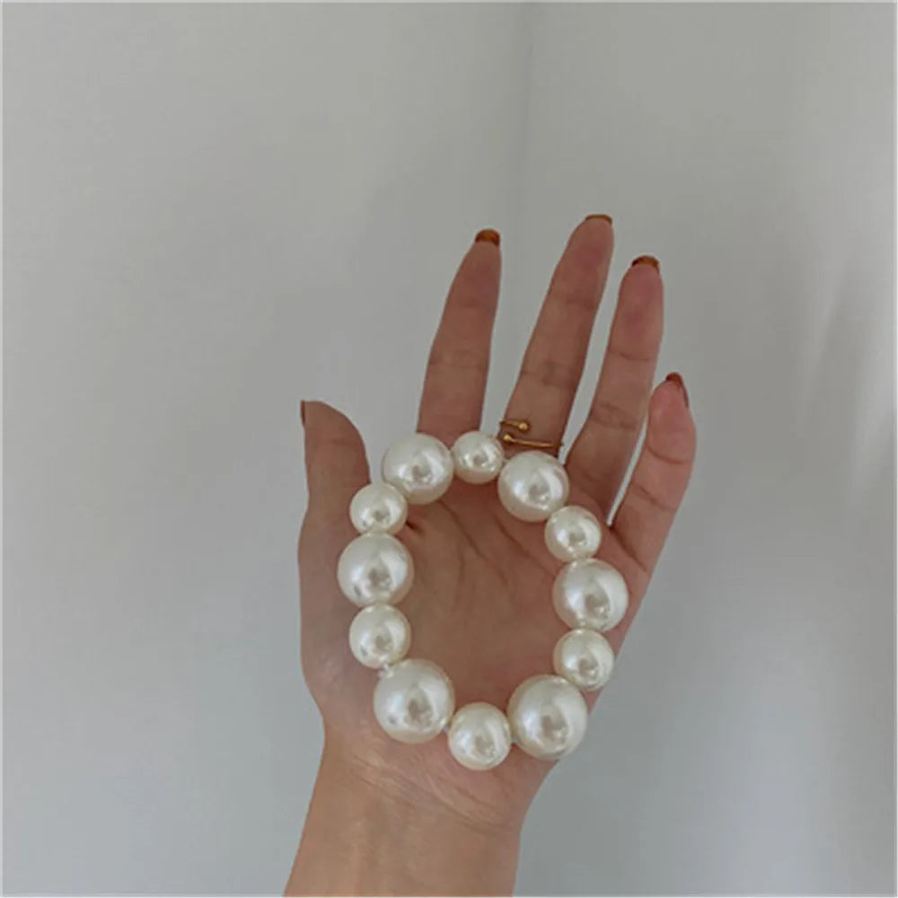 1Pc Korean Style Imitation Pearl Hair Rope High Elastic Fashion Simple Women Girls Beaded Stretch Bracelet Hair Ties