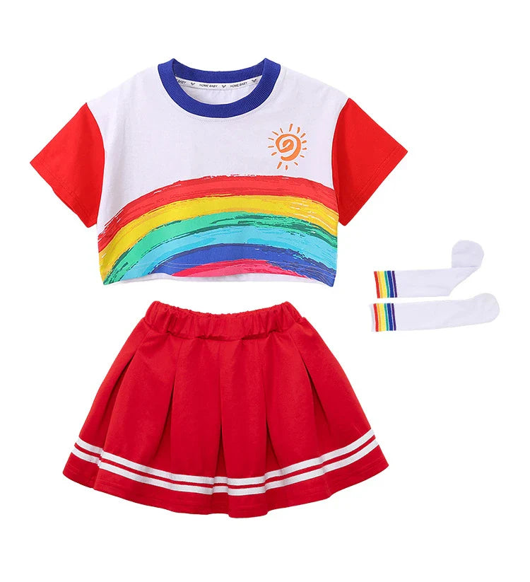 Kids Hip Hop Rainbow Striped Top Street Dance Skirts Boys Sweatshirt Joggers Pants Jazz Clothes Sets Children Girls Streetwear