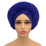 NEW Sequins Turban Cap for Women Ready to Wear African Auto Gele Headtie Nigeria Wedding Geles Female Head Wraps Lady Headpiece