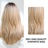 Layered Synthetic Wigs Black Blonde Ombre Highlight White Wig with Bangs Shoulder Length Hair for Women Daily Use Heat Resistant