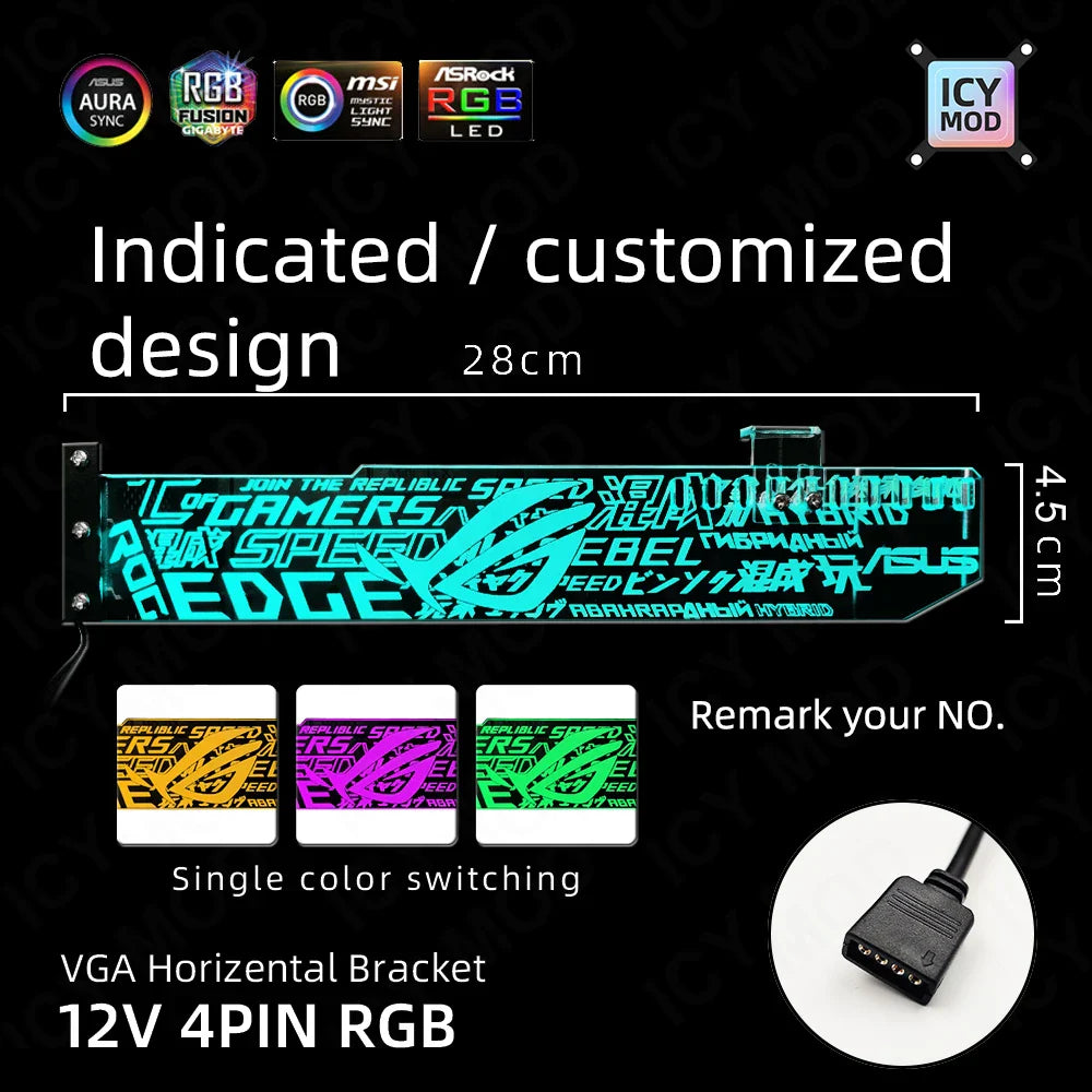 RGB VGA Holder Customize ARGB Horizontal GPU Bracket Video Card Support Graphics Stand Customizable AURA DIY PC Water Cooler CPU