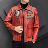 2023 New Casual Motorcycle Windbreaker Zip Lapel Collar Faux Leather Jacket Men Slim High Quality Fashion Men's Coat Streetwear