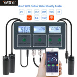 WiFi Tuya Smart PH Meter Data Logger Temp TDS Salinity S.G. EC ORP Water Tester Monitor Analyzer for Aquariums Pool Hydroponics