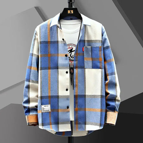 Spring Autumn Men Plaid Shirt Coats New Fashion Versatile Loose Male Clothes Korean Vintage Casual Long Sleeve Cardigans Jackets