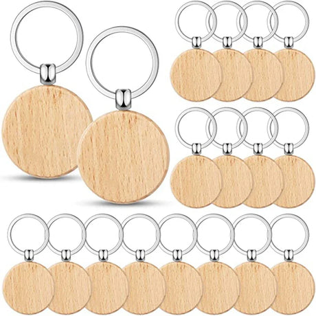 50 Pieces Blank Wooden Key Tag Key Engraving Blanks Unfinished Wood Keychain Key Ring Key Tags For DIY Crafts