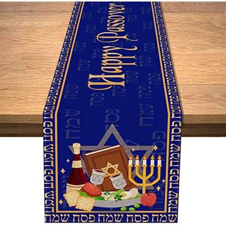 Jewish Menorah Hanukkah Holiday Kitchen Dining Table Decoration for Indoor Outdoor Home Party Decor Dustproof Table Runners