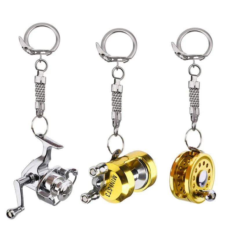 1Pcs Alloy Fishing Reel Drum Pendant Keychain Key Wheel Outdoor Fishing Tackle