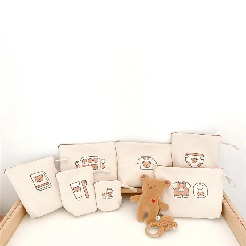 7pcs/set Fashion Baby Diaper Bags Cartoon Bear Portable Mommy Bag Newborn Baby Bottle Bag Stroller Storage Bag