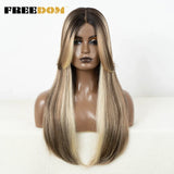 FREEDOM Synthetic Lace Front Wigs For Black Women Straight Bob Wigs 22 inch Ombre Brown Blonde Lace Wigs Cosplay Wig