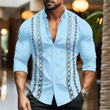 Men's button-up shirt casual business spring and summer large size long-sleeved striped print work daily vacation shirt