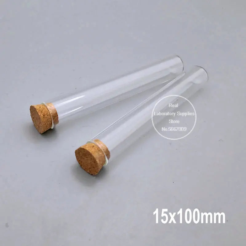 50pcs/lot Clear Lab Glass Test Tube with Cork Stoppers and Round Bottom, Small Science Vials  Educational and School Supplies