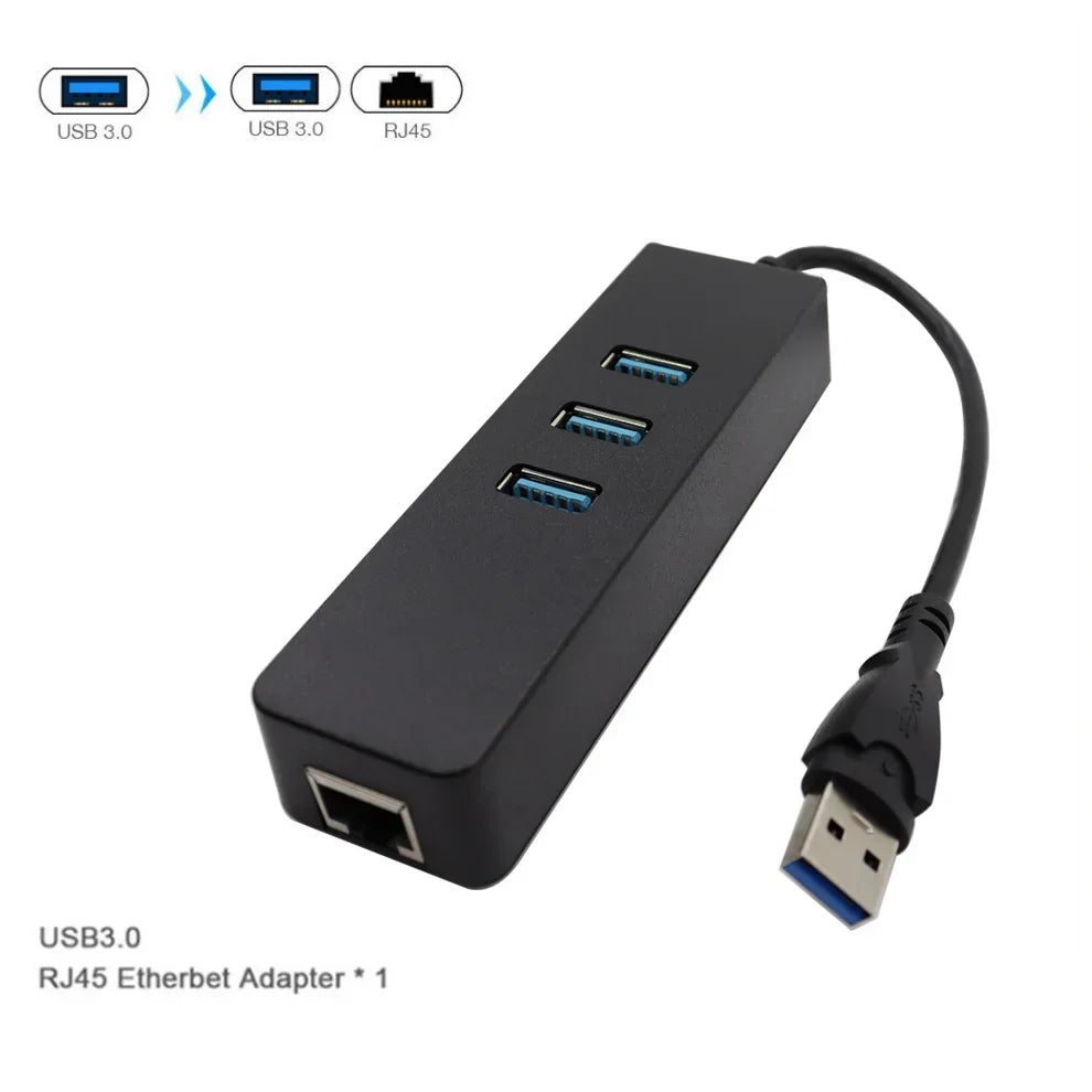 USB HUB 100Mbps 3 Ports USB 3.0 to RJ45 Lan Ethernet Adapter Wired Network Card for MacBook Laptop Computer