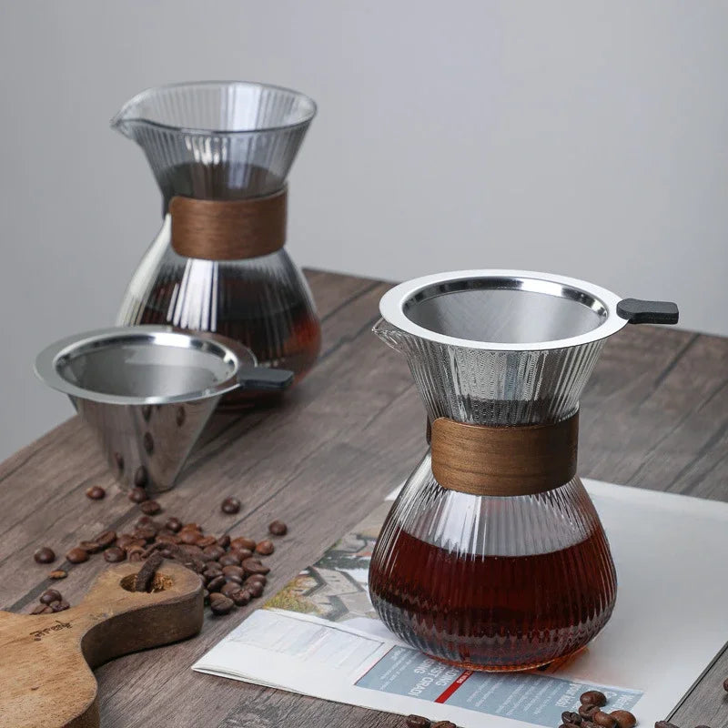 Striped Coffee Pot Hand Brewed Glass Coffee Sharing Pot Barista Tools Coffeeware Teaware Coffe Accessories Kettle Jug Pots Bar