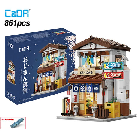 Cada LED City Japanese Style Canteen House Architecture Building Blocks Late Night Canteen Figures Bricks Toys for Kid Gifts